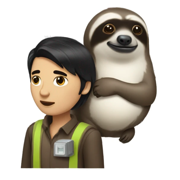 black hair white skin software engineer with a sloth around the neck sticker