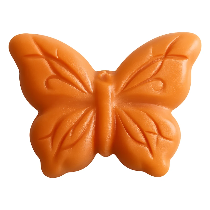 Make the realistic butterfly-shaped candy orange in color, keep it isolated on a transparent background with no visible background. Maintain a realistic style. sticker