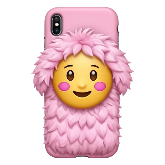 Emoji with a iPhone and a pink case with a soft fluffy pink case and decorations with accessories and sticker