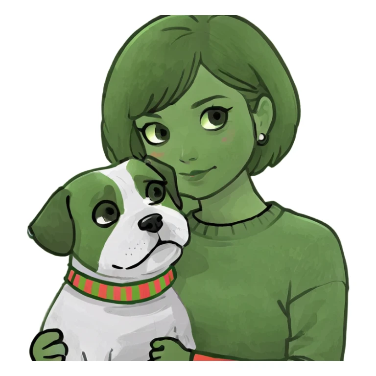 brown short haired girl hugging her shi tzu black and white sticker
