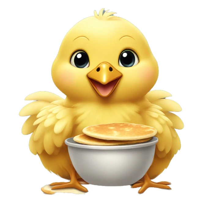 Baby chicken eating a snack of pancakes  sticker