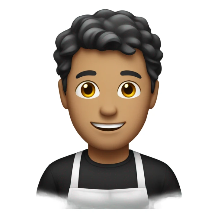 White guy in black attire with apron sticker