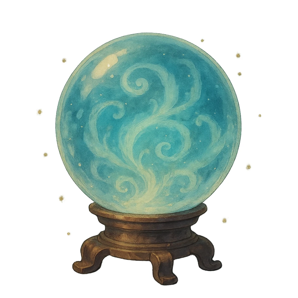 crystal ball with swirling mist inside, dreamy lighting, mystical and enchanting sticker