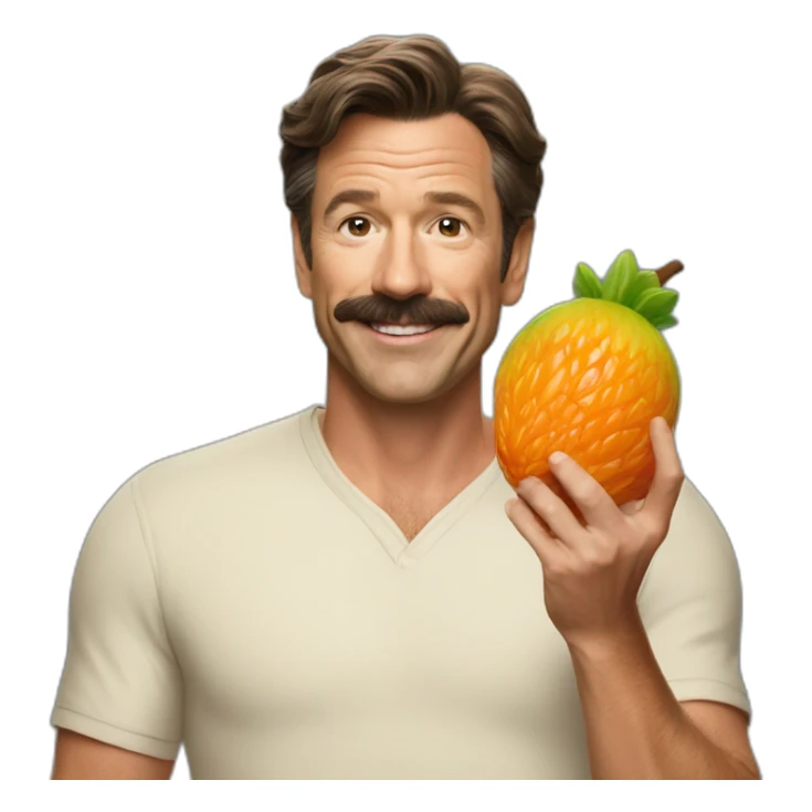 Ted Lasso holding a huge piece of fruit  sticker