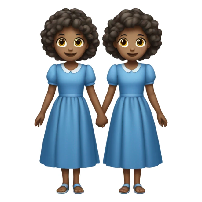 twin girls in blue frock holding hands sticker