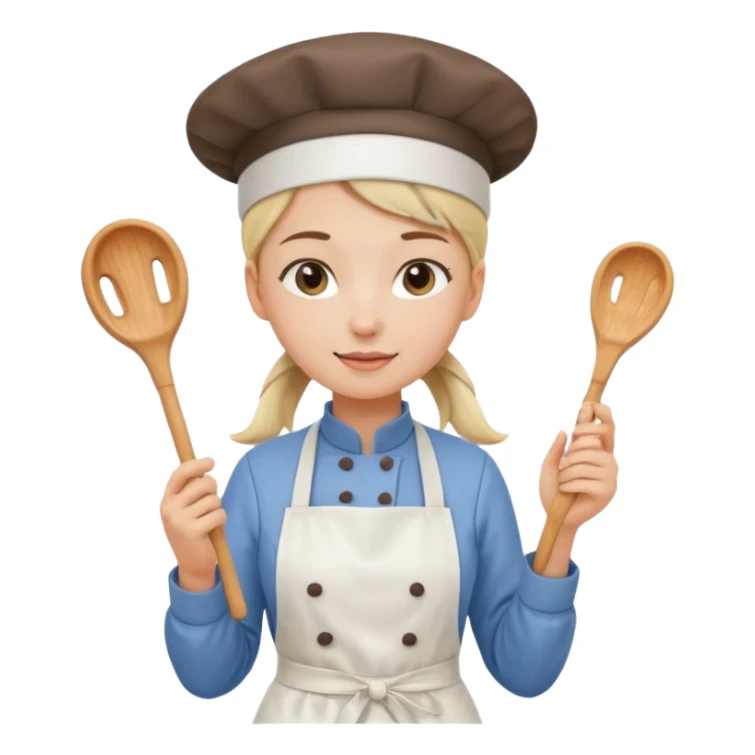 Young female pastry chef - single ponytail, apron, wearing a white hat, holding a piping bag sticker