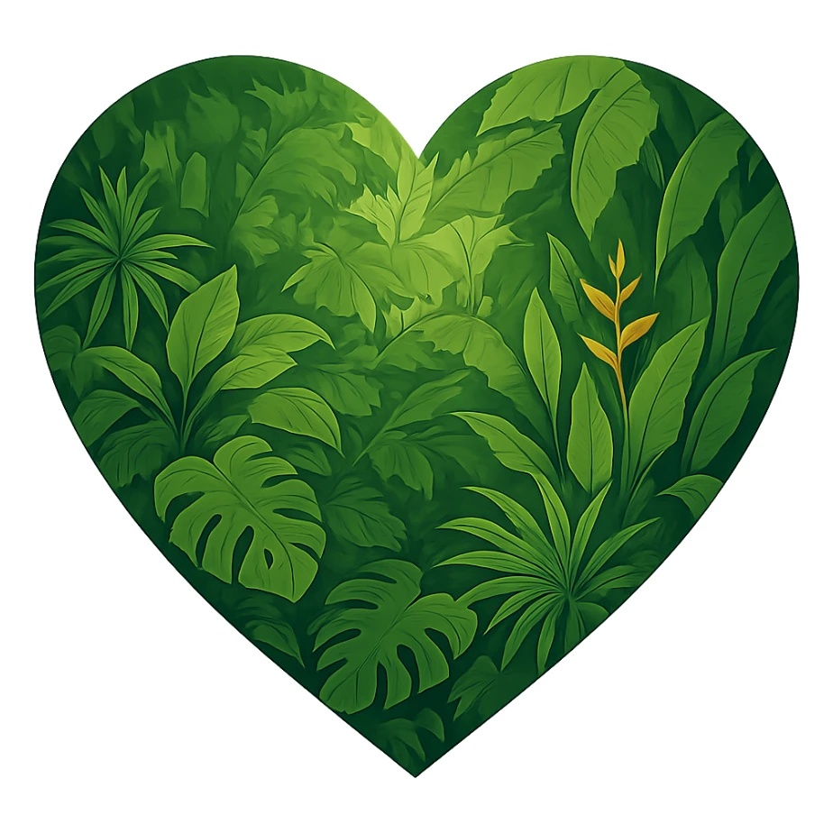 heart with a tropical rainforest canopy, clean digital illustration sticker