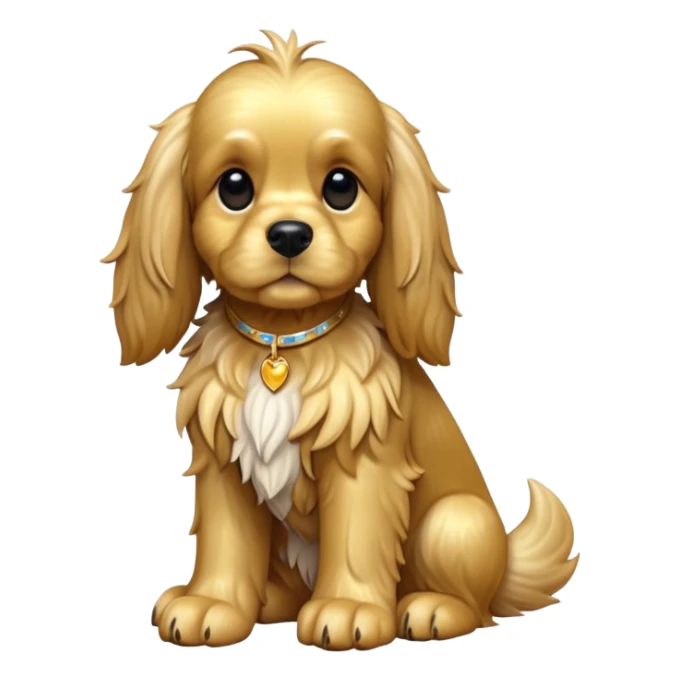 cinematic-[cocker spaniel dog]-realistic-full-body-sitting-emoji,-tail-resting-loosely-beside-its-paws,-head-tilted-dramatically,-scruffy-[solid gold]-fur,-simplified-yet-realistic-focused-features,-highly-detailed,-glowing-with-an-almost-sarcastic-glow sticker