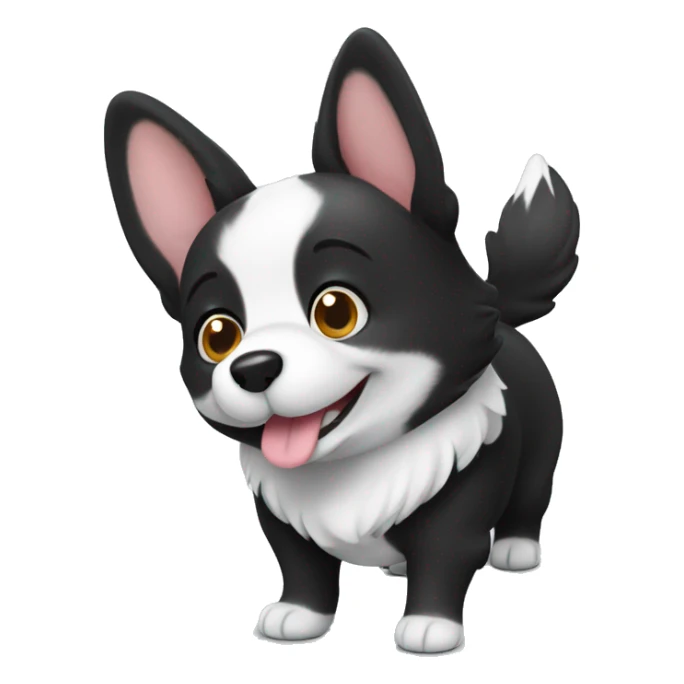 cute black corgi  dog with a white muzzle who give hug sticker