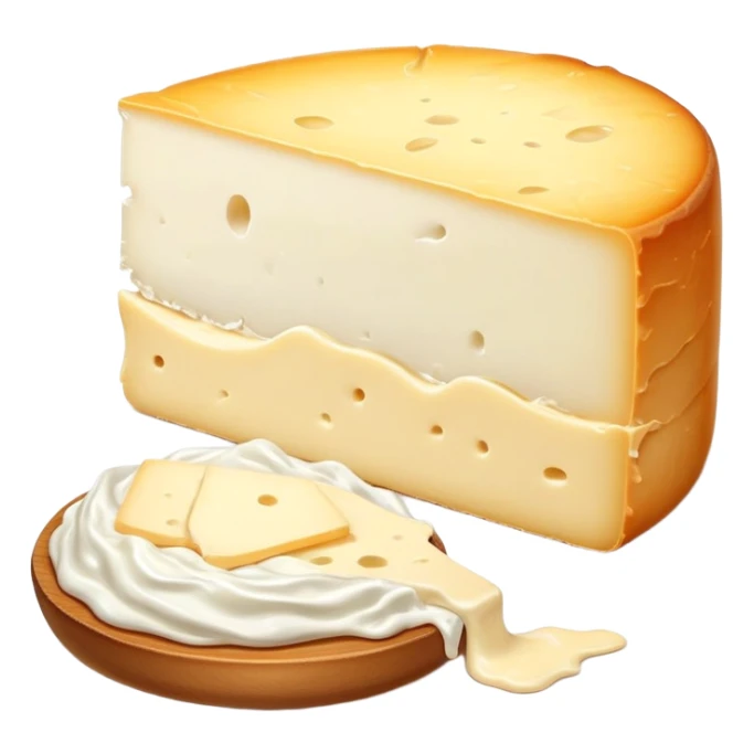 cinematic-realistic-brie-cheese-emoji,-featuring-a-creamy gooey center,-soft-ripened-cheese-with-a-delicate white rind-rendered-with-lifelike-detail-and-inviting,-natural-lightingwith a slide showing the gooey center sticker