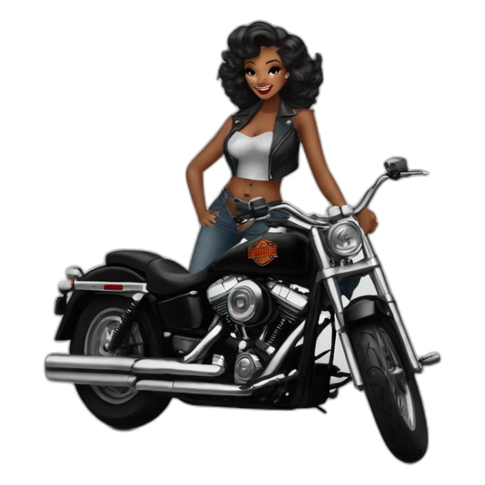 Wednesday pin up sobre moto Harley Davidson negra sticker