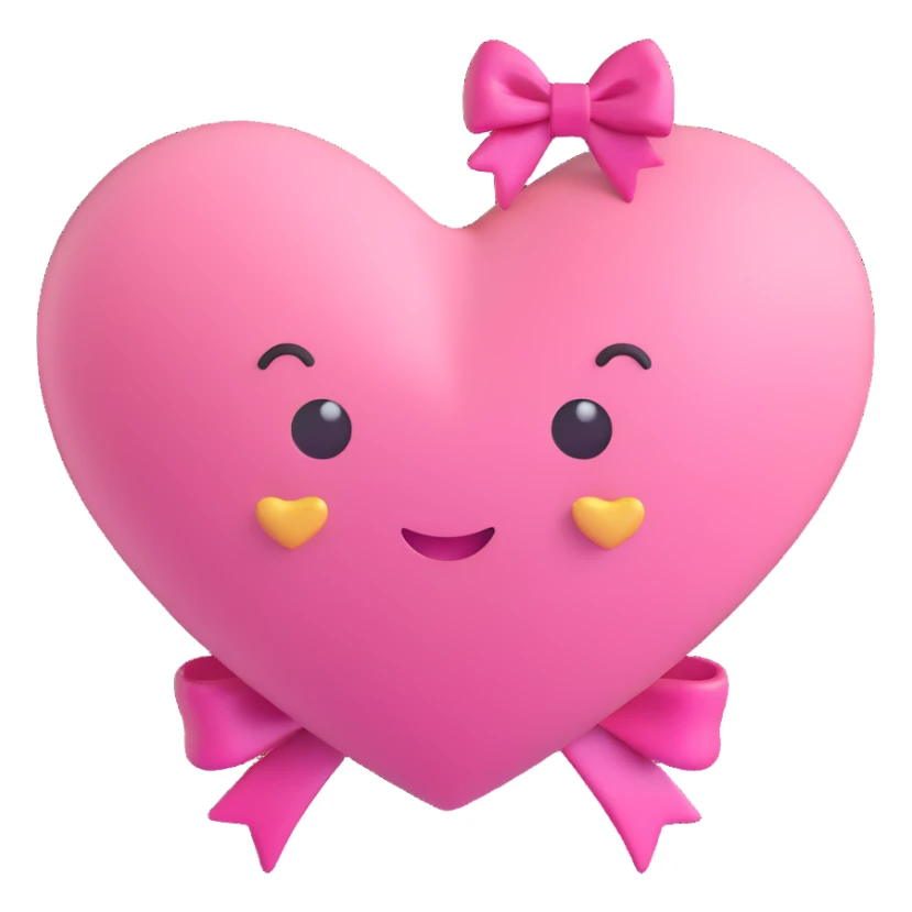 pink heart with a bow behind it, 3D emoji style sticker
