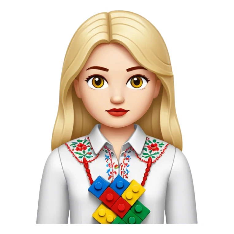 A Ukrainian girl in an embroidered shirt holds Lego bricks sticker
