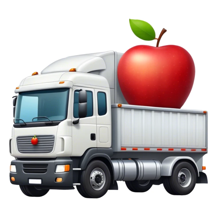 White semi with an apple on the trailer sticker