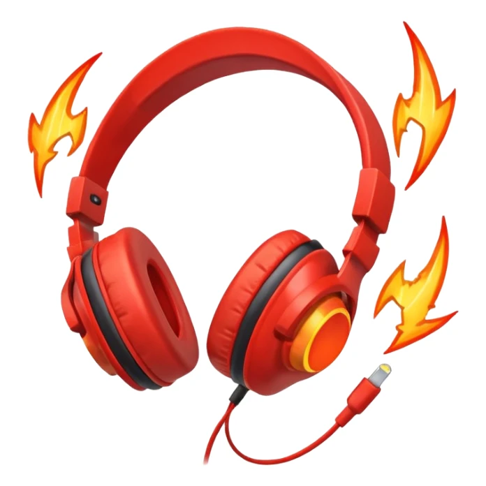 Red fire with orange headphones and background Red lightning bolt sticker