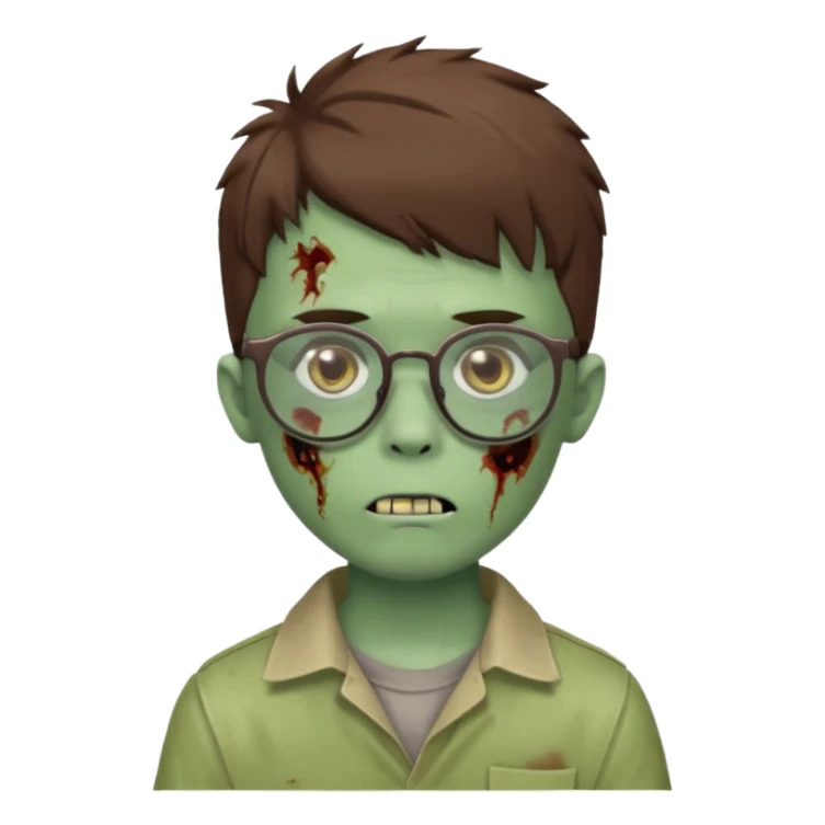 boy zombie with a brown wolfcut haircut and glasses sticker