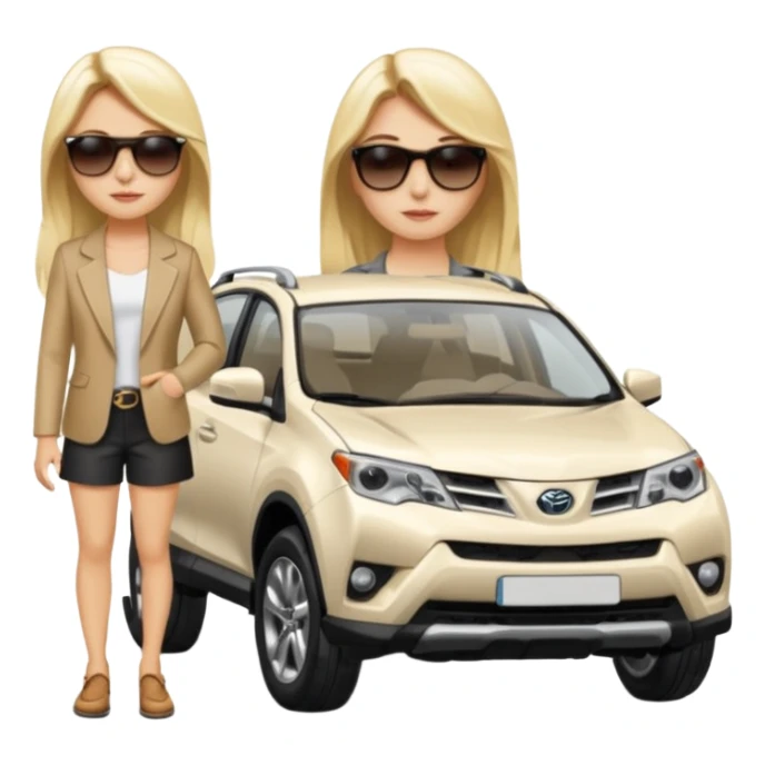 White. Rav 4 . Sexy. Female.long blond hair. Sunglasses  sticker