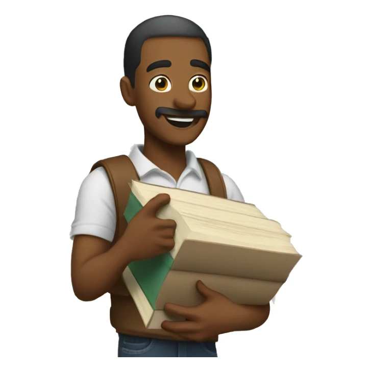 a man collects a bunch of books and runs sticker