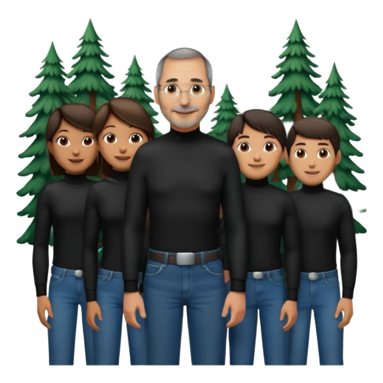 create a founder mode emoji like steve jobs having a 100 executive retreat in the woods represent the outdoors and the 100 top employees

 sticker