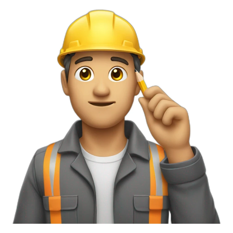 Worker with a pencil in his ear touching it with his hand sticker