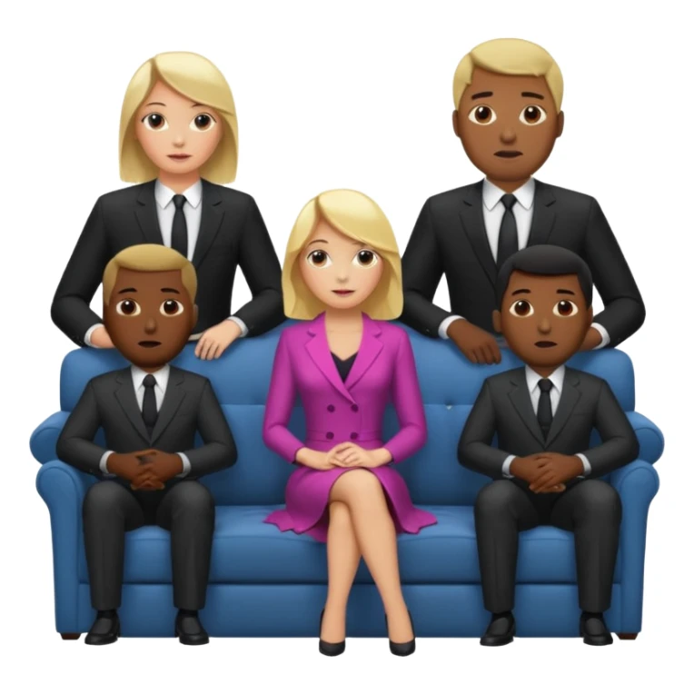 Generate the popular meme "5 black guys and a blonde"

1 blonde on the couch 
5 black mens behind the couch 
 sticker