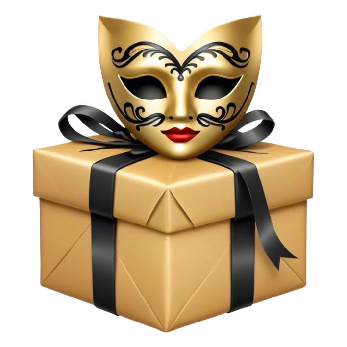 Gift wrapped with black rope and Tiny venetian mask sticker