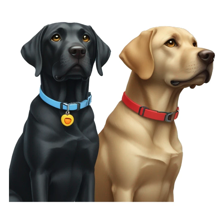 black-coloured labrador on the left with red collar, black-coloured labrador on the right with light blue collar. sticker