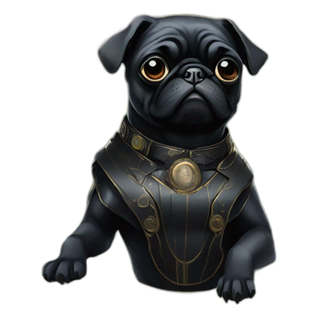 A cyberpunk black pug in Art Nouveau style during 1910 sticker