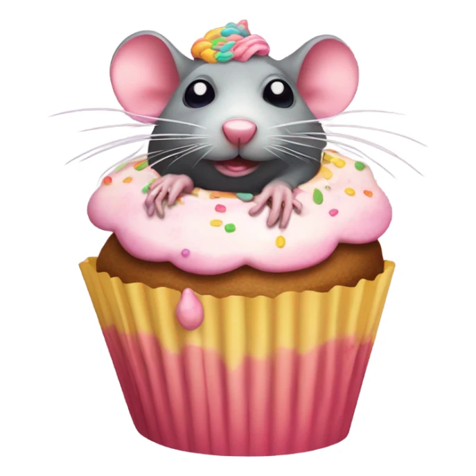 A ugly Rat in a cupcake while eating the cupcake  sticker