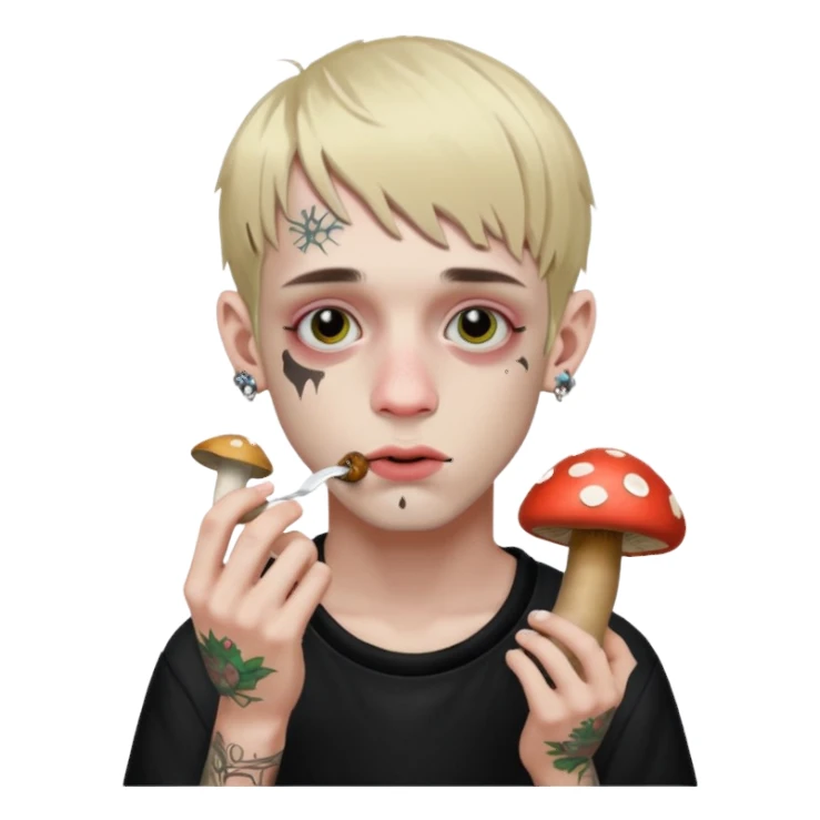 Generate a lil peep emoji eating some shrooms  sticker
