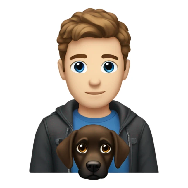 Brown hair blue eyes man holding black lab sticker