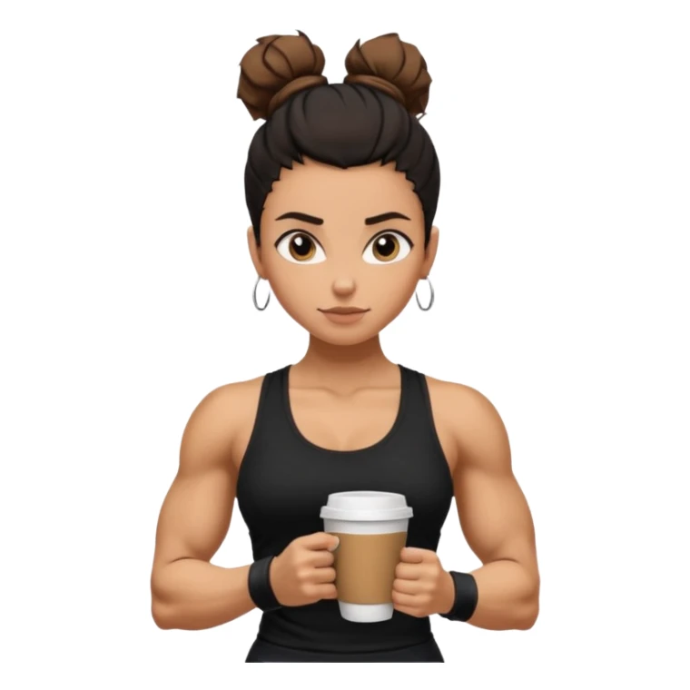 Caramel skinned toned female with black messy bun and coffee colored almond shaped eyes; flexing muscular toned biceps sticker