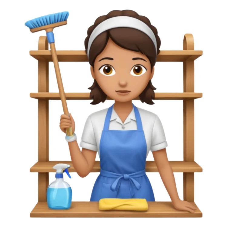 woman anxious cleaning a shelf sticker