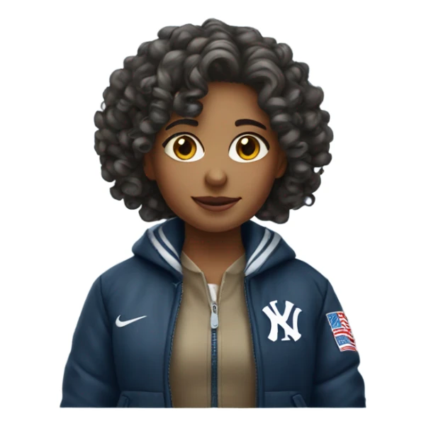 girl with curly hair wearing yankee jacket sticker