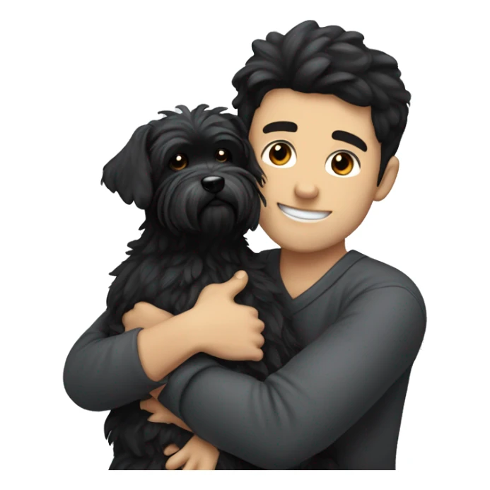 Black haired guy hugs black maltese dog  sticker