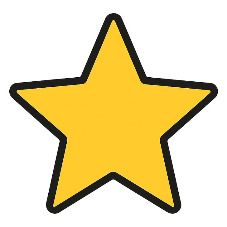 yellow star icon with bold black outline, modern color icon style sticker