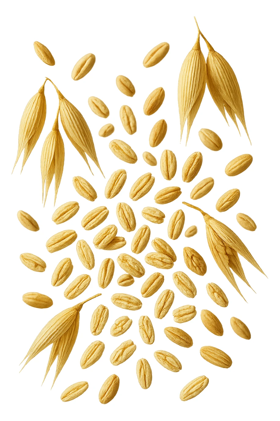 Avena e orzo FLUTTUANO IN ARIA, iperrealistico 4k sticker