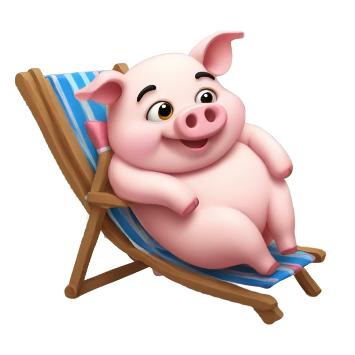 Rich happy pig lying on the deckchair sticker
