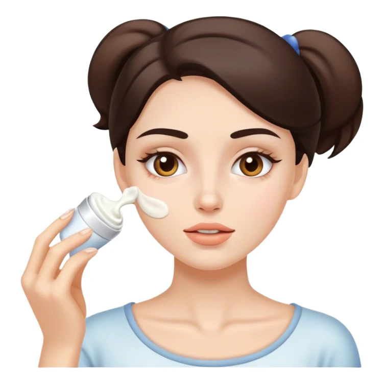 white brunette girl applying cream on face sticker