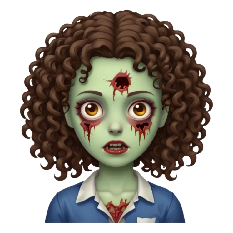 Zombie girl brunette curly hair sticker