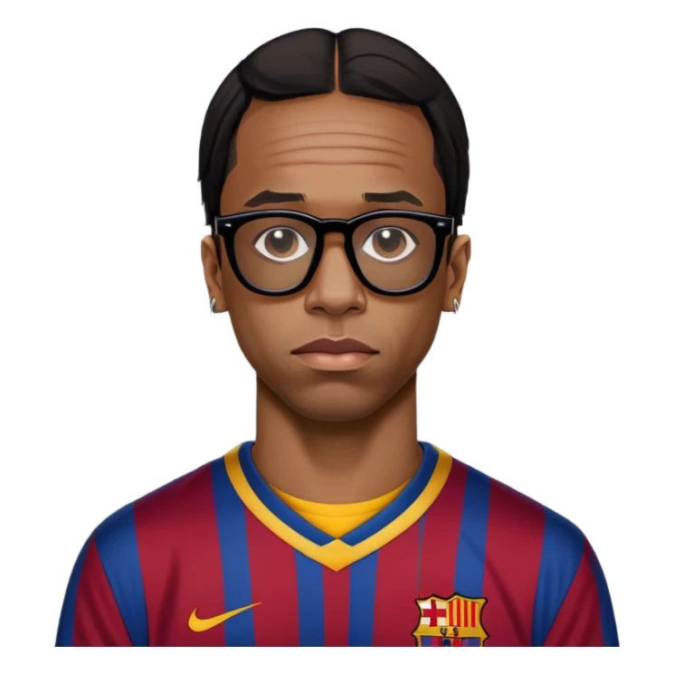 Travis Scott in black glasses and Barcelona jersey sticker