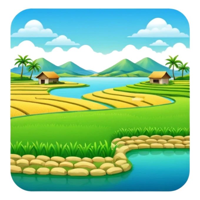 Make an emoji of a landscape with the sea and rice fields sticker