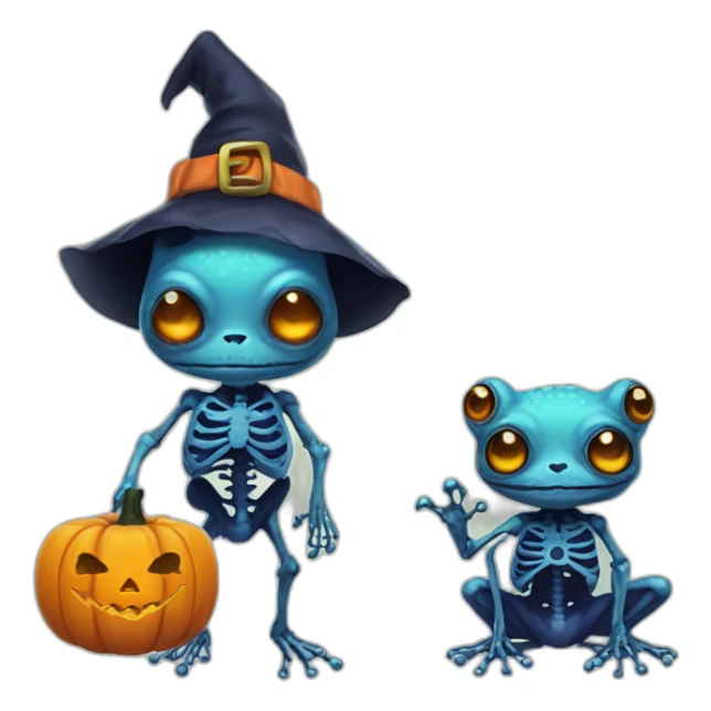 Blue zombie Witch frog with pumpkin with Skeleton outfit sticker