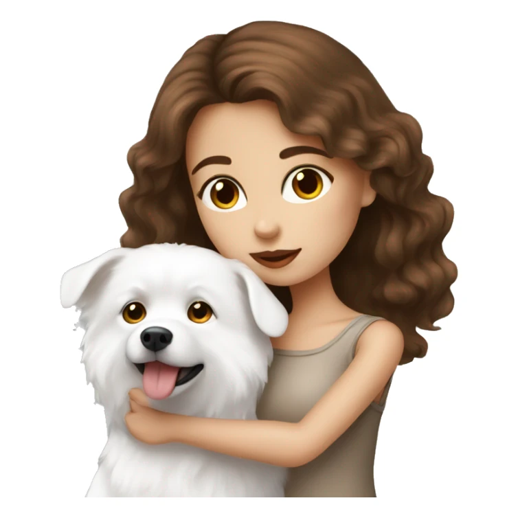 beautiful girl with brown hair kissing her white spitz dog sticker