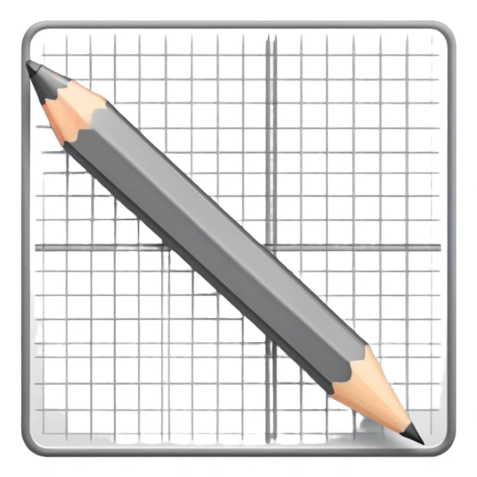 A pencil placed over a square grid, representing the sketching phase of a logo sticker