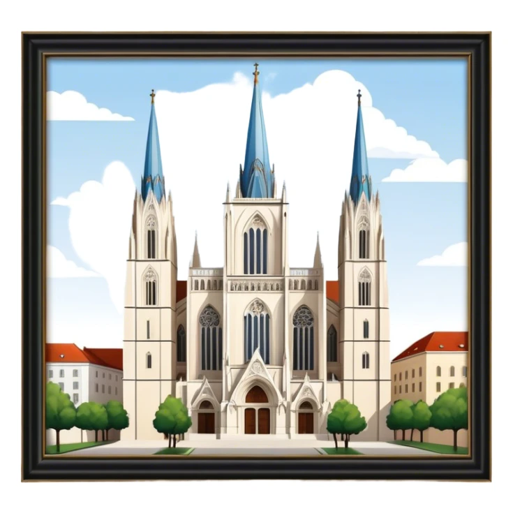 Cinematic Realistic Zagreb Cathedral Landmark Emoji, depicted with Gothic architecture rendered with lifelike detail and majestic, soft lighting. sticker