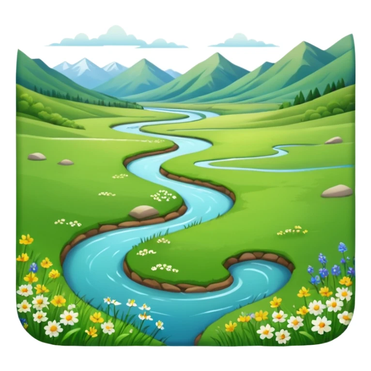 peaceful meadow with a winding river, no mountains sticker