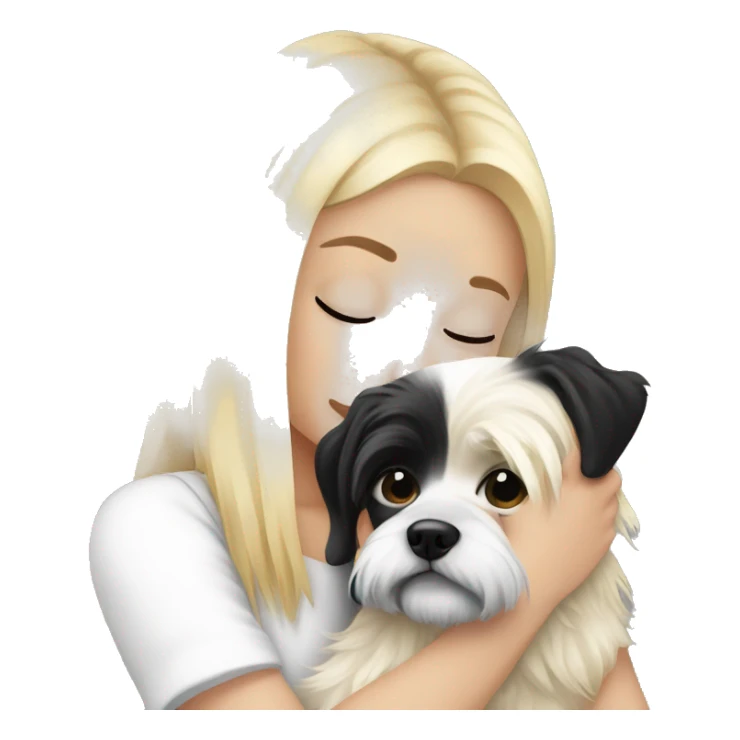 Blonde girl snuggling black and white shitzu sticker