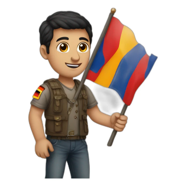 Armenian guy with the german flag at the hand sticker