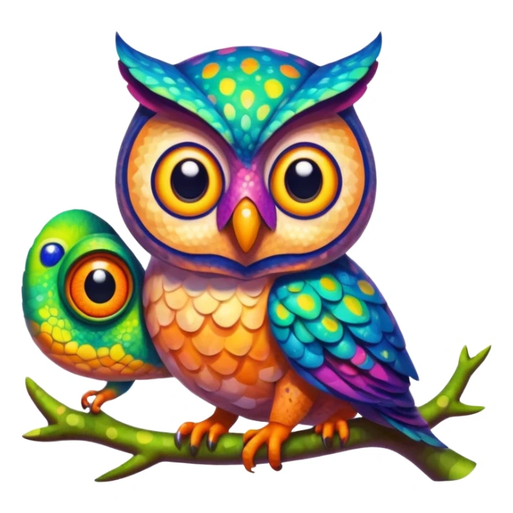 Whimsical fusion of owl and chameleon sticker